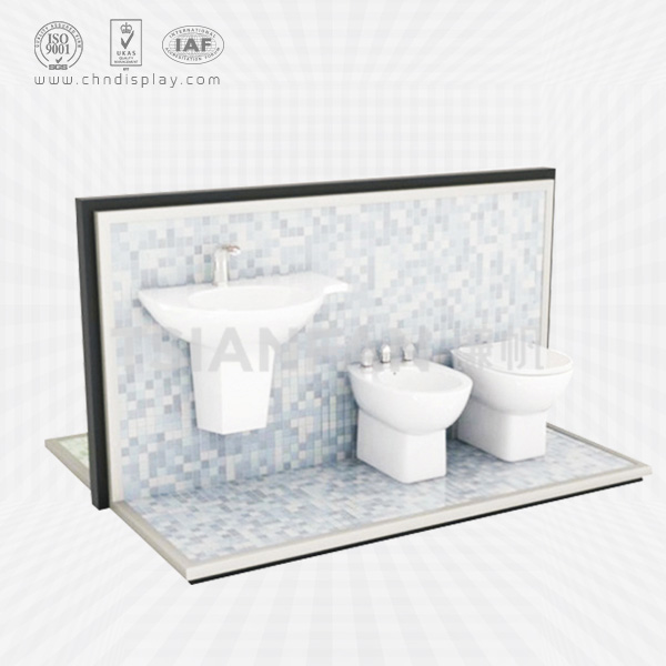 clean body implement metal display shelf sanitary ware exhibition stand bathroom toilet cover display rack-vm2007