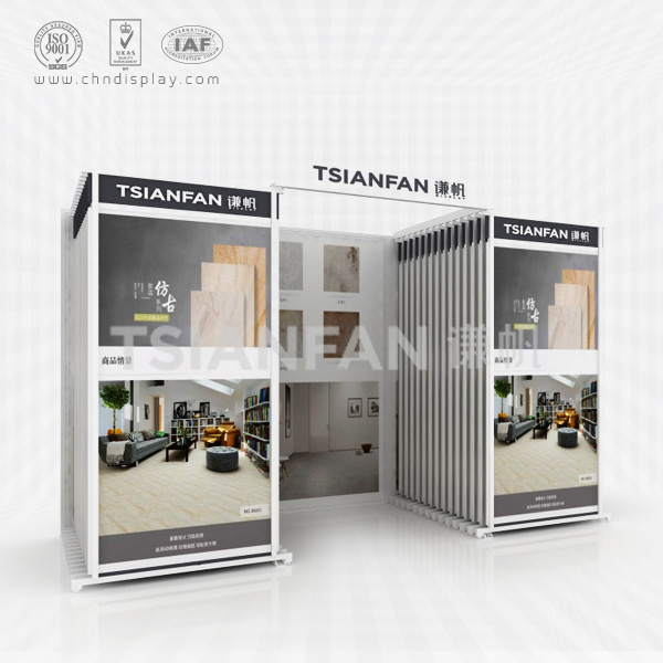 two columns ceramic tile showroom display cabinets,diagonal pull out style-ct2019