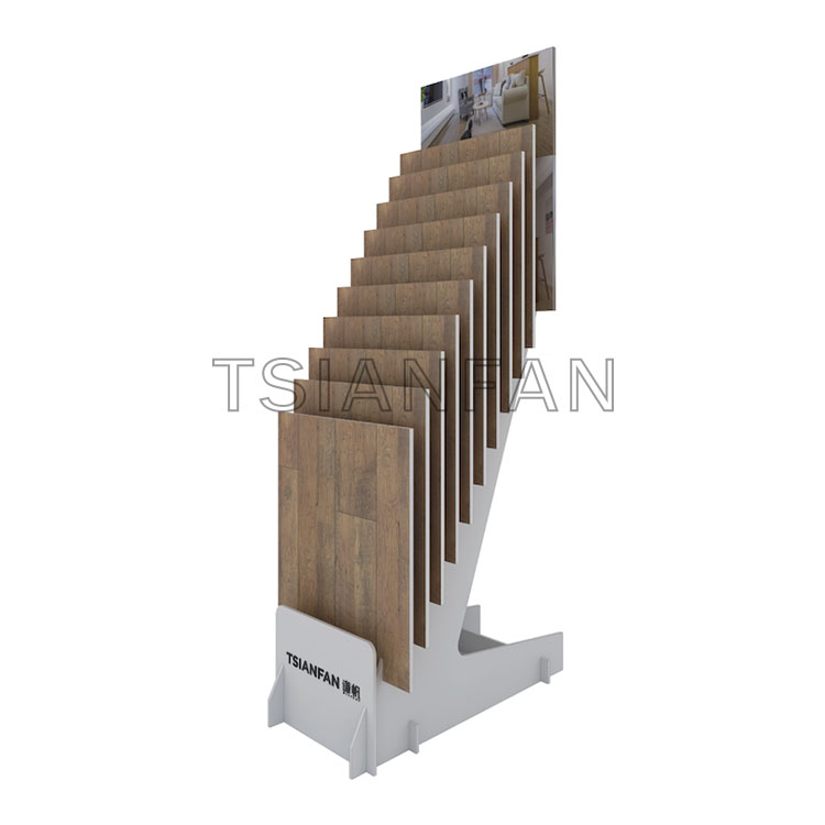 mdf wood flooring display stand with 10 slots-we995