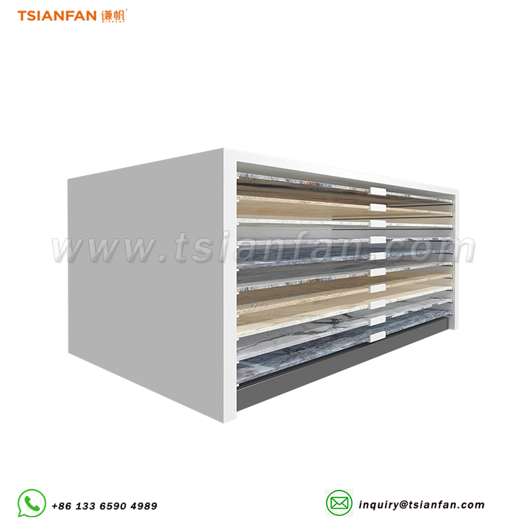 Showroom custom tile drawer display cabinet white display rack-CC010