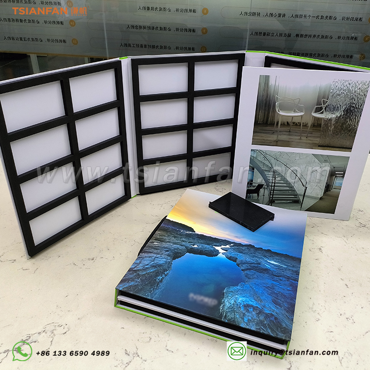 Cardboard brochure quartz stone sample display book design