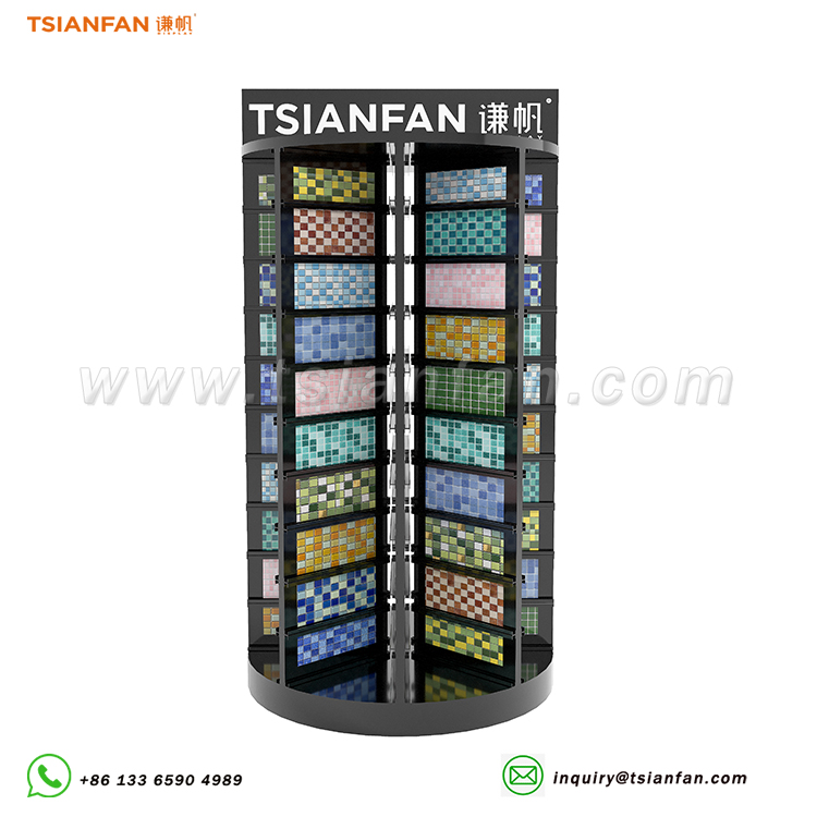 Black bracket mosaic tile display rotating floor-standing display rack-MM017