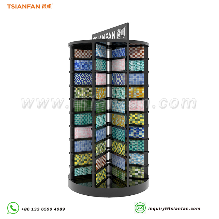 Black bracket mosaic tile display rotating floor-standing display rack-MM017