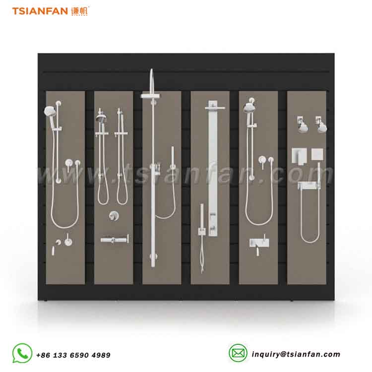 Shower product display wall technology panel rack exhibition hall